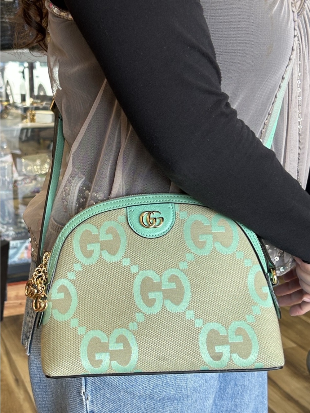 Gucci Mint Green GG Canvas Small Dome Crossbody